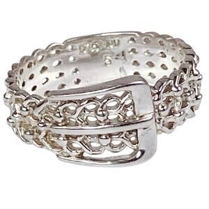 VTG Sterling Silver Buckle Ring 925 NV Lattice Band Women's Size 5 Dainty